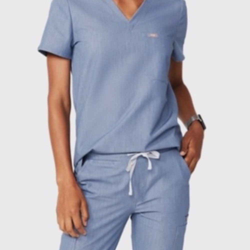 Figs Heather Indigo Scrubs Set XS top and bottom